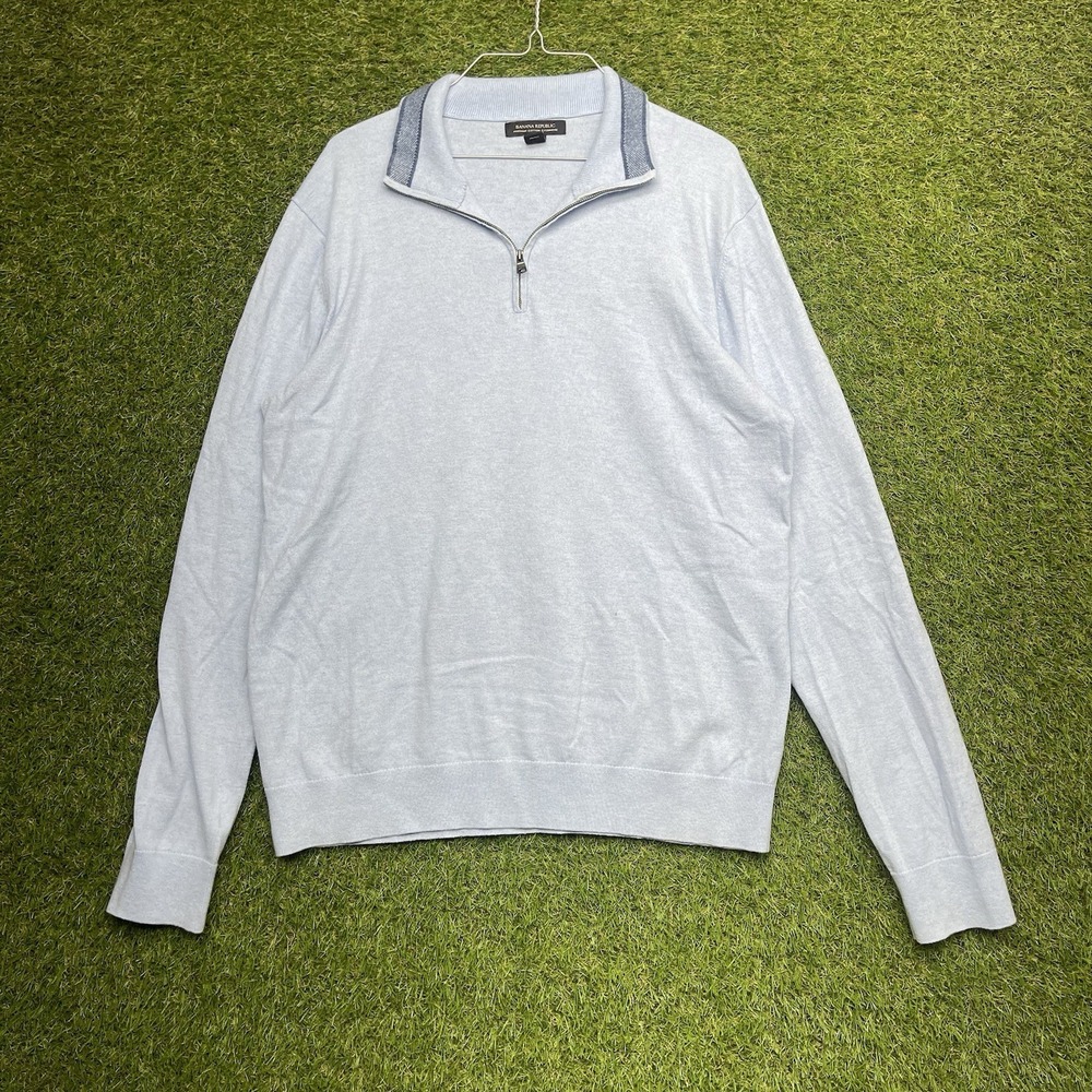 Banana Republic Sweater Mens Large Cotton Cashmere 1/4 Quarter Zip Blue Pullover